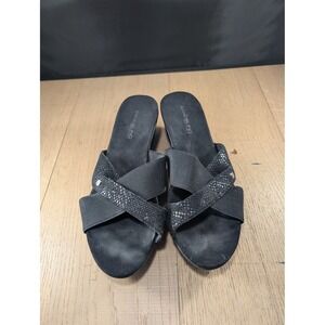 Bandolino Wedge Sandals Slides Black Criss Cross‎ Comfort Casual Size 9.5M